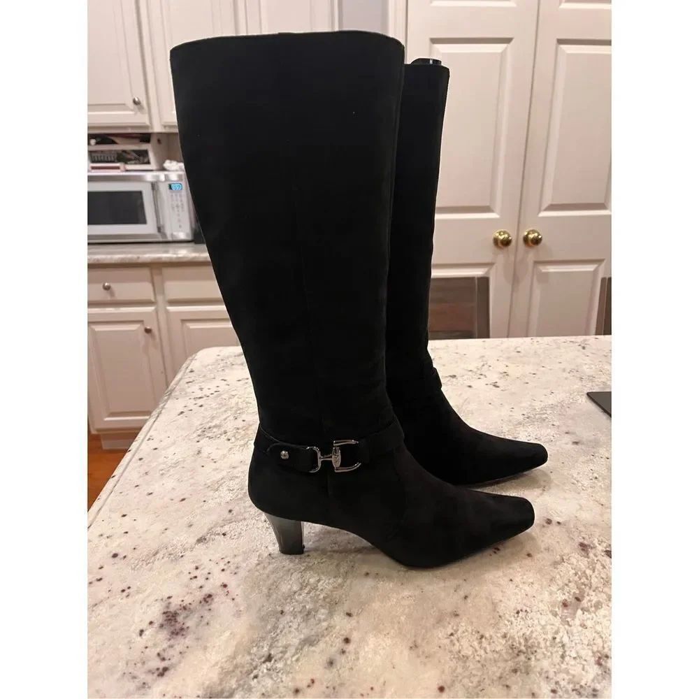 Anne Klein Iflex Gauge Black Suede Boots sz 7 EUC